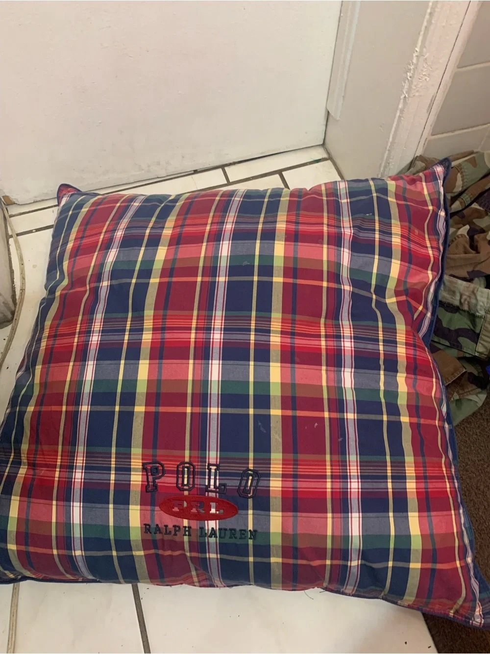 Ralph Lauren Multicolor Plaid Embroidered Logo Pillow